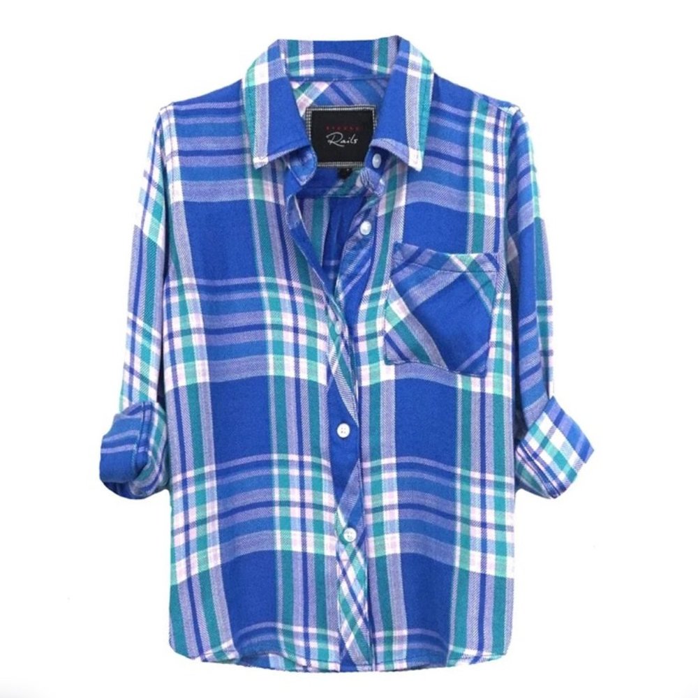 EUC: Little Rails Hudson Blue Flannel Button Down Shirt - Youth Size 12